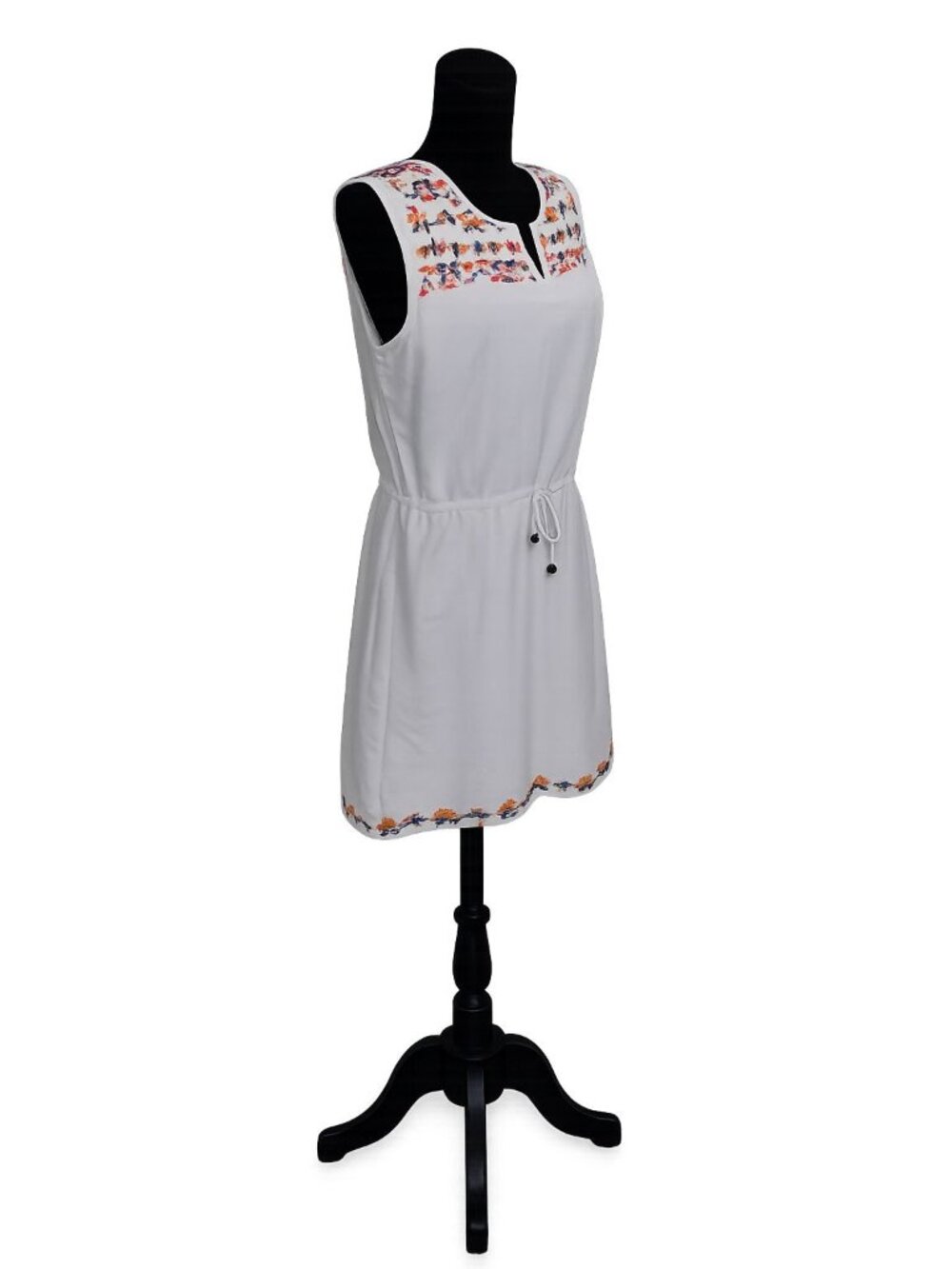 Sand & Spirit Boho Embroidered Mini Dress White Sundress Womens L New - Picture 4 of 10